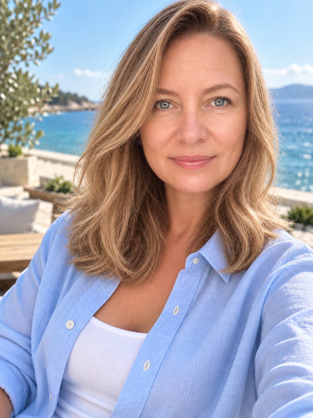 Елена Ерзикова на фоне моря